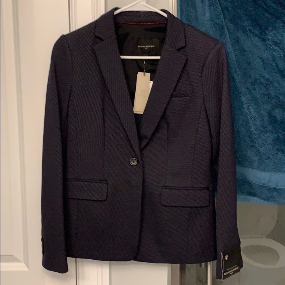 NWT BANANA REPUBLIC NAVY BLUE POLKA DOT BLAZER